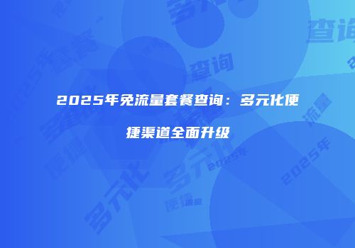 2025年免流量套餐查询：多元化便捷渠道全面升级