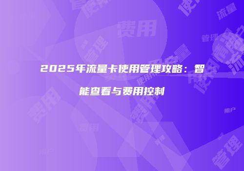 2025年流量卡使用管理攻略：智能查看与费用控制