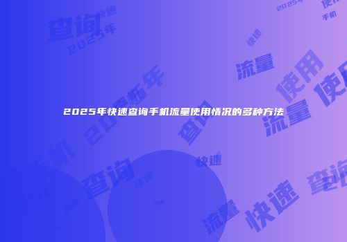 2025年快速查询手机流量使用情况的多种方法
