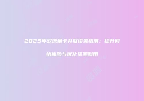 2025年双流量卡并联设置指南：提升网络体验与优化资源利用