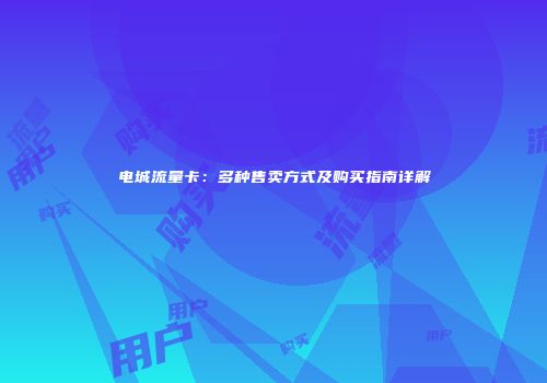 电城流量卡：多种售卖方式及购买指南详解