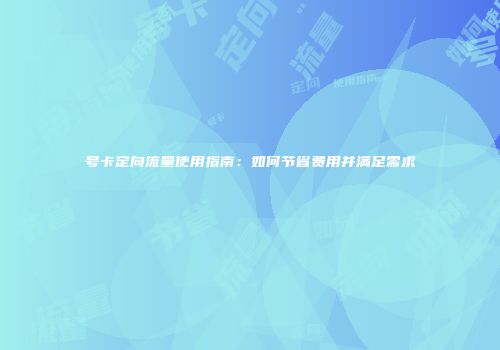 号卡定向流量使用指南：如何节省费用并满足需求