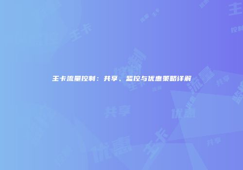 主卡流量控制:共享、监控与优惠策略详解