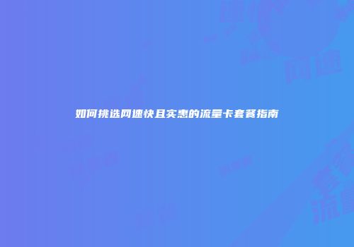 如何挑选网速快且实惠的流量卡套餐指南