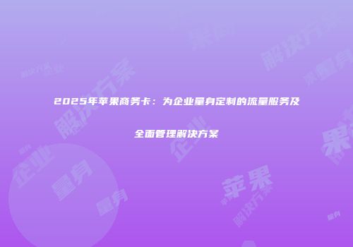 2025年苹果商务卡：为企业量身定制的流量服务及全面管理解决方案