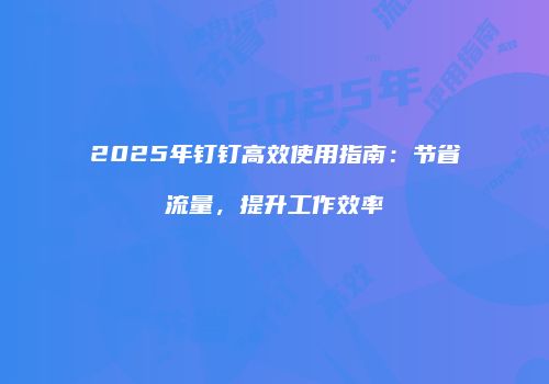 2025年钉钉高效使用指南:节省流量,提升工作效率