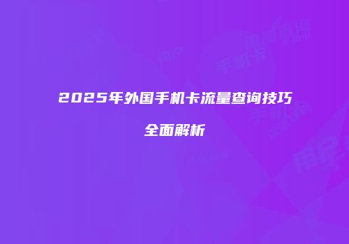 2025年外国手机卡流量查询技巧全面解析