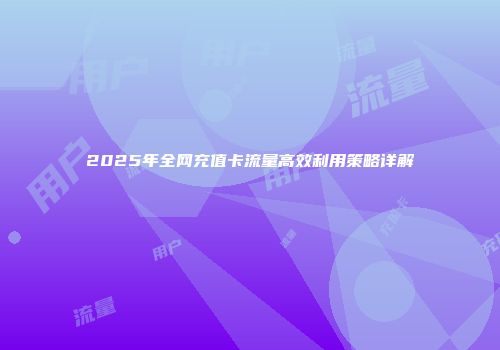 2025年全网充值卡流量高效利用策略详解