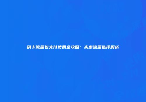 副卡流量包支付使用全攻略：实惠流量选择解析