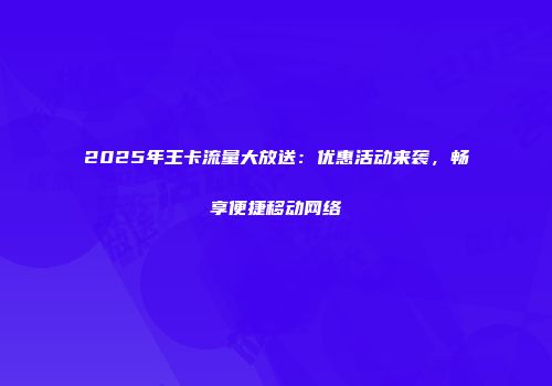 2025年王卡流量大放送:优惠活动来袭,畅享便捷移动网络