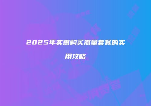 2025年实惠购买流量套餐的实用攻略