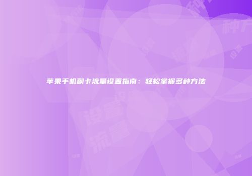 苹果手机副卡流量设置指南:轻松掌握多种方法
