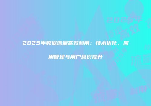 2025年数据流量高效利用：技术优化、应用管理与用户意识提升