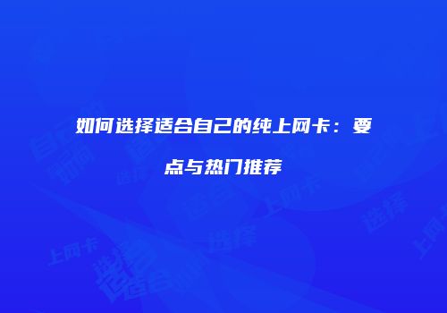 如何选择适合自己的纯上网卡：要点与热门推荐