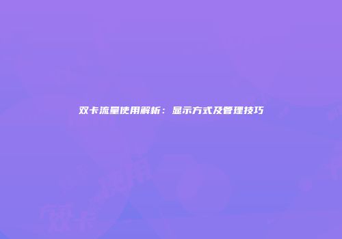 双卡流量使用解析：显示方式及管理技巧