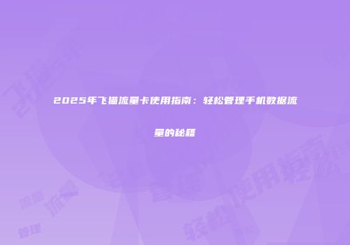 2025年飞猫流量卡使用指南:轻松管理手机数据流量的秘籍