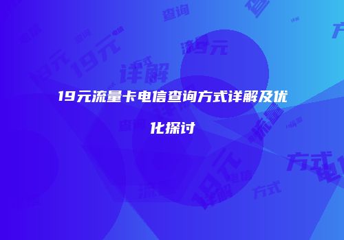 19元流量卡电信查询方式详解及优化探讨