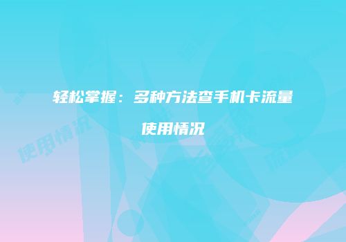 轻松掌握:多种方法查手机卡流量使用情况