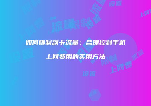 如何限制副卡流量:合理控制手机上网费用的实用方法