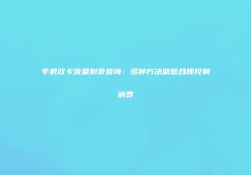 手机双卡流量剩余查询:多种方法助您合理控制消费