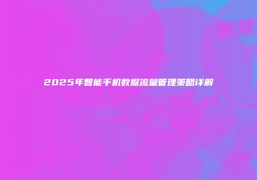 2025年智能手机数据流量管理策略详解