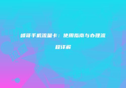 峰哥手机流量卡：使用指南与办理流程详解