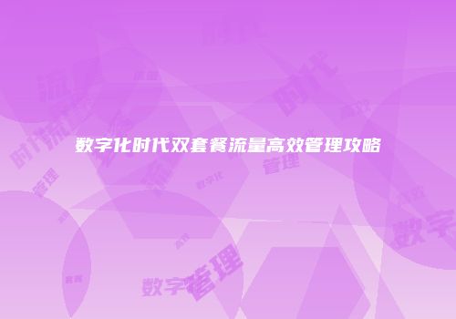 数字化时代双套餐流量高效管理攻略