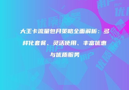 大王卡流量包月策略全面解析:多样化套餐、灵活使用、丰富优惠与优质服务