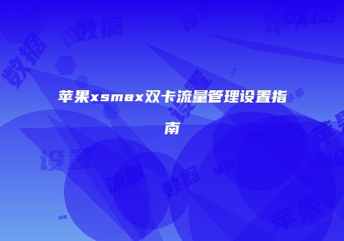 苹果xsmax双卡流量管理设置指南