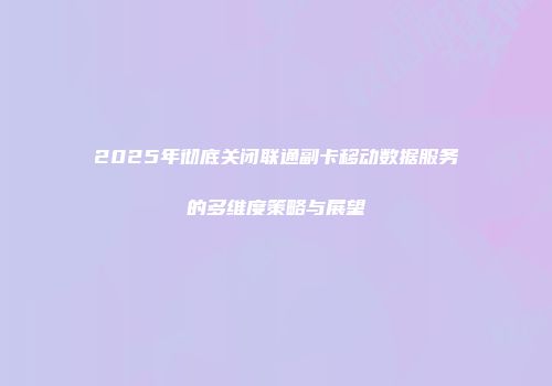 2025年彻底关闭联通副卡移动数据服务的多维度策略与展望