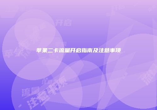 苹果二卡流量开启指南及注意事项