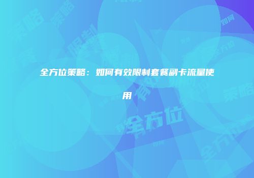 全方位策略：如何有效限制套餐副卡流量使用