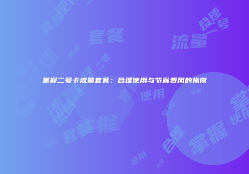 掌握二号卡流量套餐:合理使用与节省费用的指南