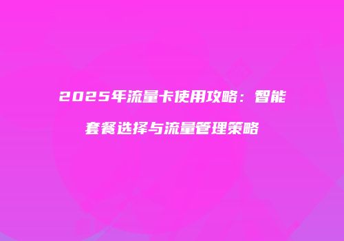 2025年流量卡使用攻略：智能套餐选择与流量管理策略
