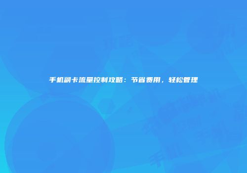 手机副卡流量控制攻略:节省费用,轻松管理