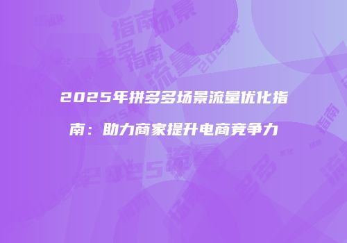 2025年拼多多场景流量优化指南：助力商家提升电商竞争力