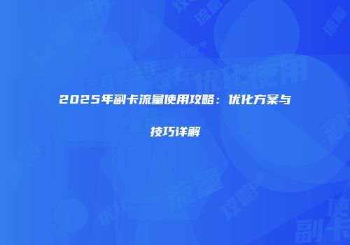 2025年副卡流量使用攻略：优化方案与技巧详解