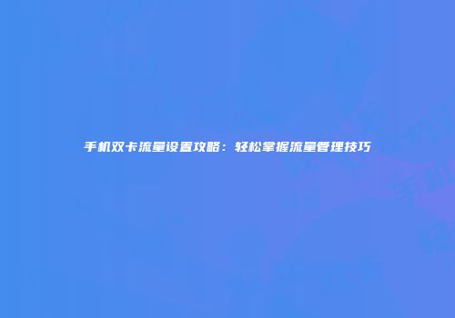 手机双卡流量设置攻略：轻松掌握流量管理技巧