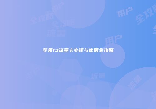 苹果13流量卡办理与使用全攻略