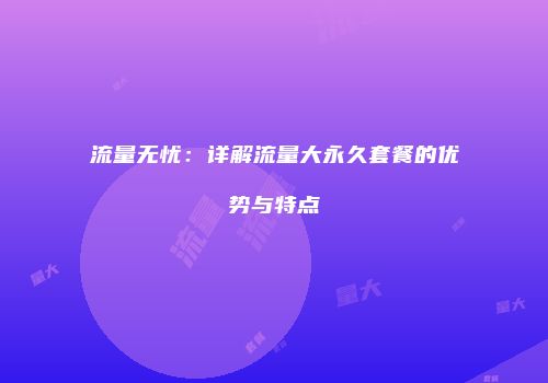 流量无忧:详解流量大永久套餐的优势与特点