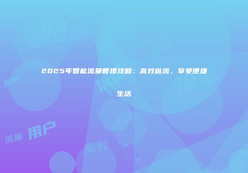 2025年智能流量管理攻略:高效省流,享受便捷生活