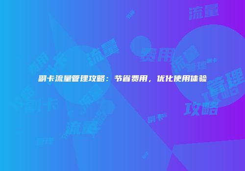 副卡流量管理攻略：节省费用，优化使用体验