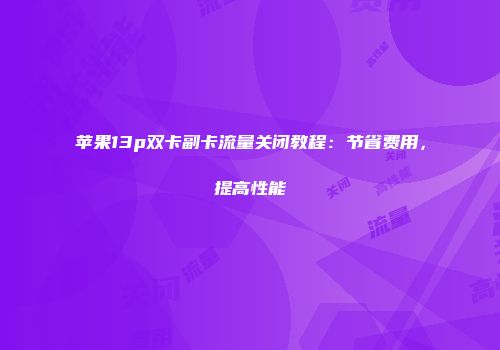 苹果13p双卡副卡流量关闭教程:节省费用,提高性能