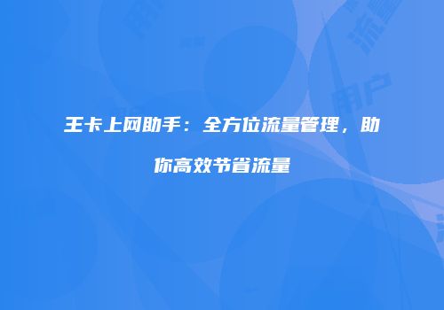 王卡上网助手：全方位流量管理，助你高效节省流量