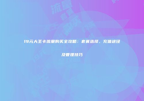 19元大王卡流量购买全攻略:套餐选择、充值途径及管理技巧