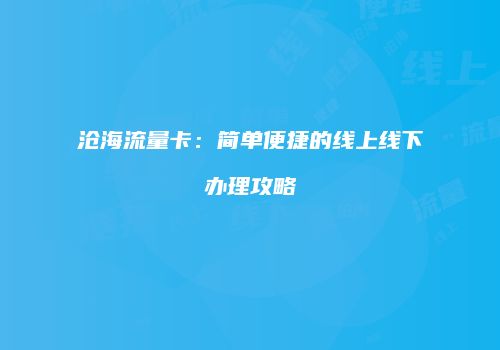 沧海流量卡：简单便捷的线上线下办理攻略
