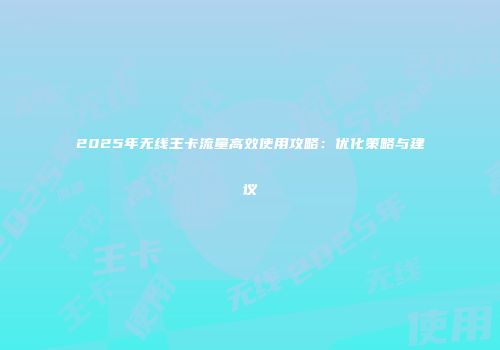 2025年无线王卡流量高效使用攻略:优化策略与建议