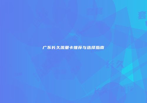 广东长久流量卡推荐与选择指南