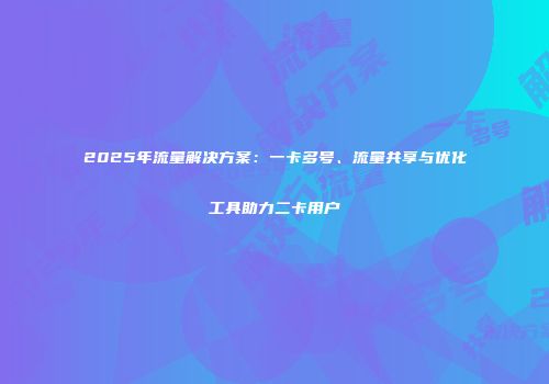 2025年流量解决方案：一卡多号、流量共享与优化工具助力二卡用户