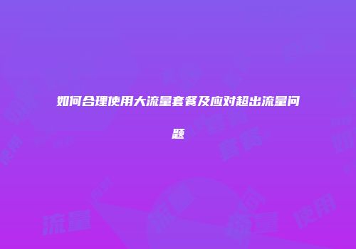 如何合理使用大流量套餐及应对超出流量问题